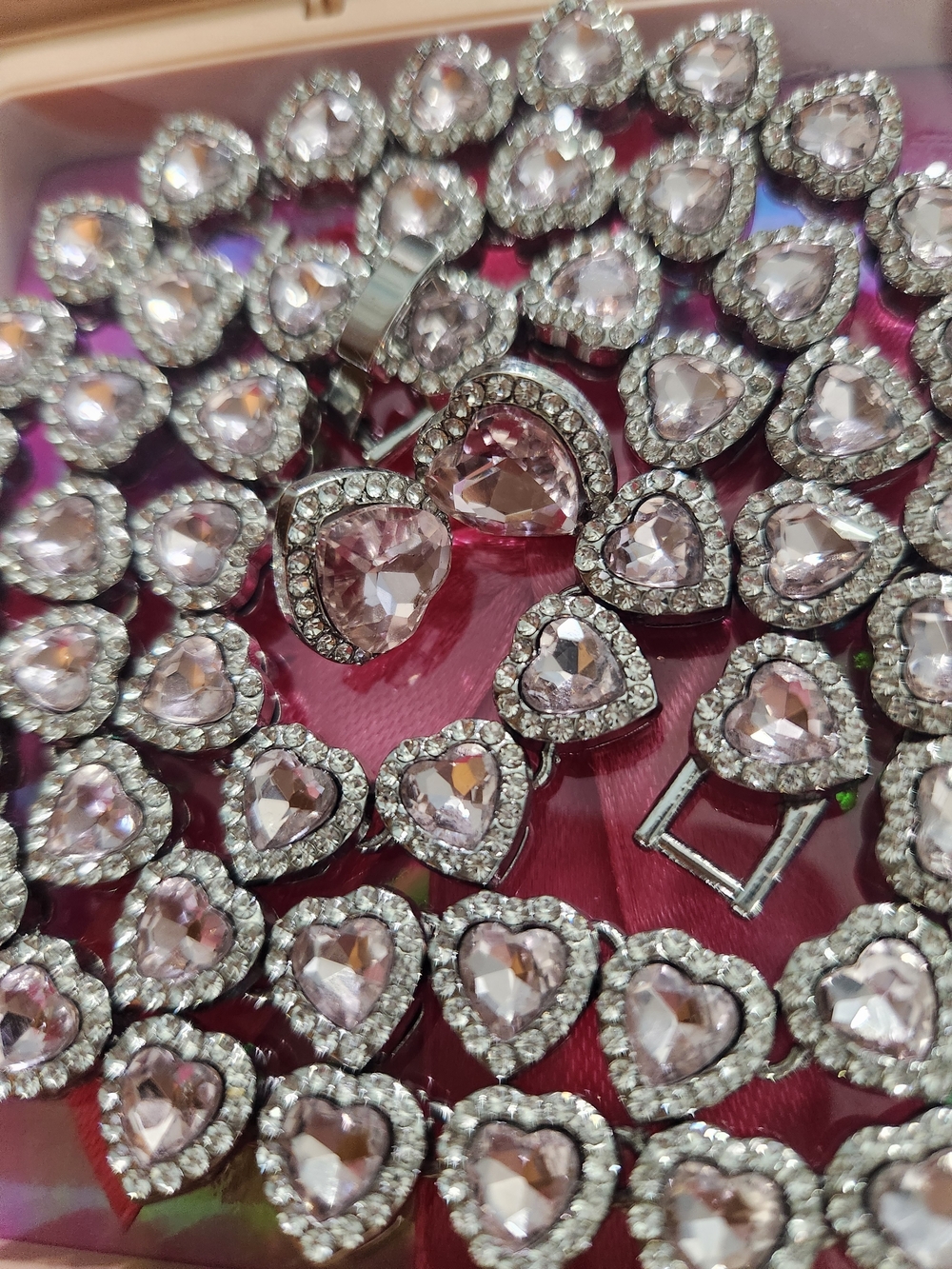 4 Piece Austrian Crystal Pink Heart Tennis Necklace Earing& Bracelet Set